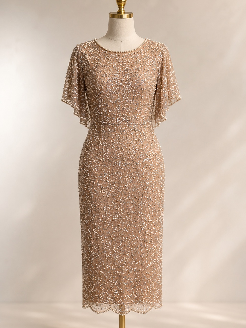 Adrianna Papell Size 16 Sequin & Pearl Embellished Midi Dress